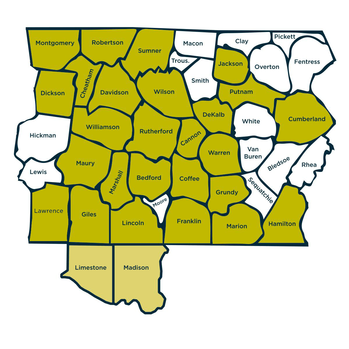 Clickable map of Tennessee